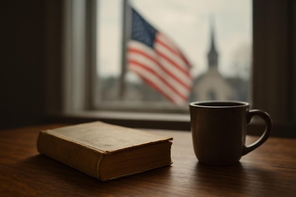 A worn paperback beside a coffee mug, illustrating an American Fascists Chris Hedges summary