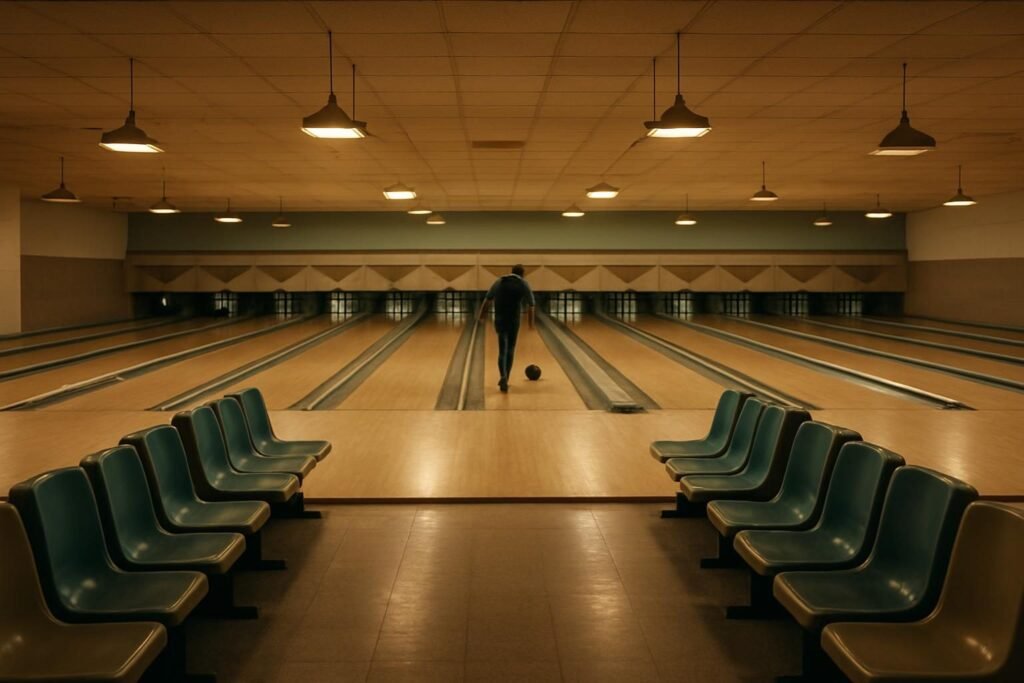 Lone bowler in an empty alley illustrating a bowling alone summary of lost community