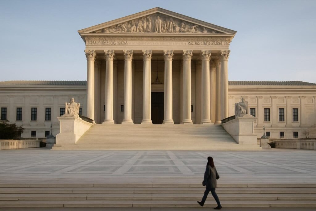 Marble steps and columns of a courthouse, illustrating a Citizens United explained overview
