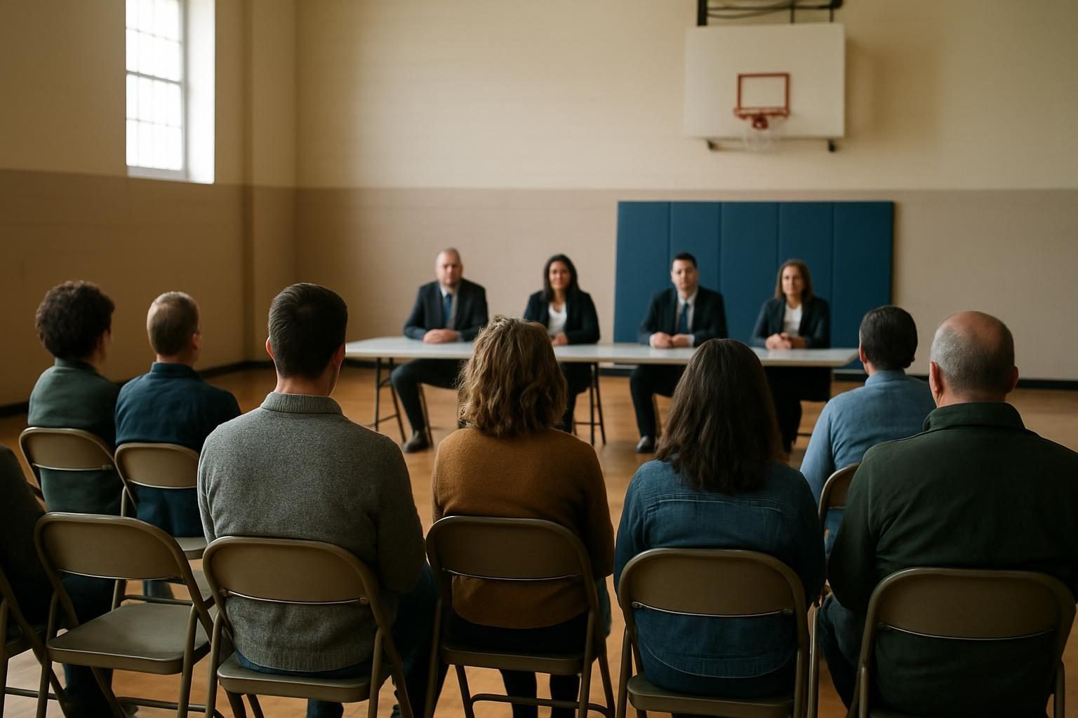 Residents at a community meeting discussing local public safety