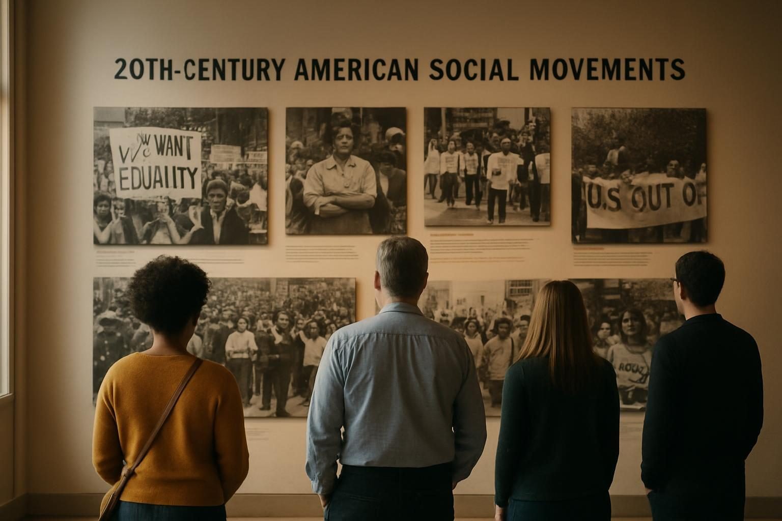 Museum visitors viewing an exhibit on American social movements