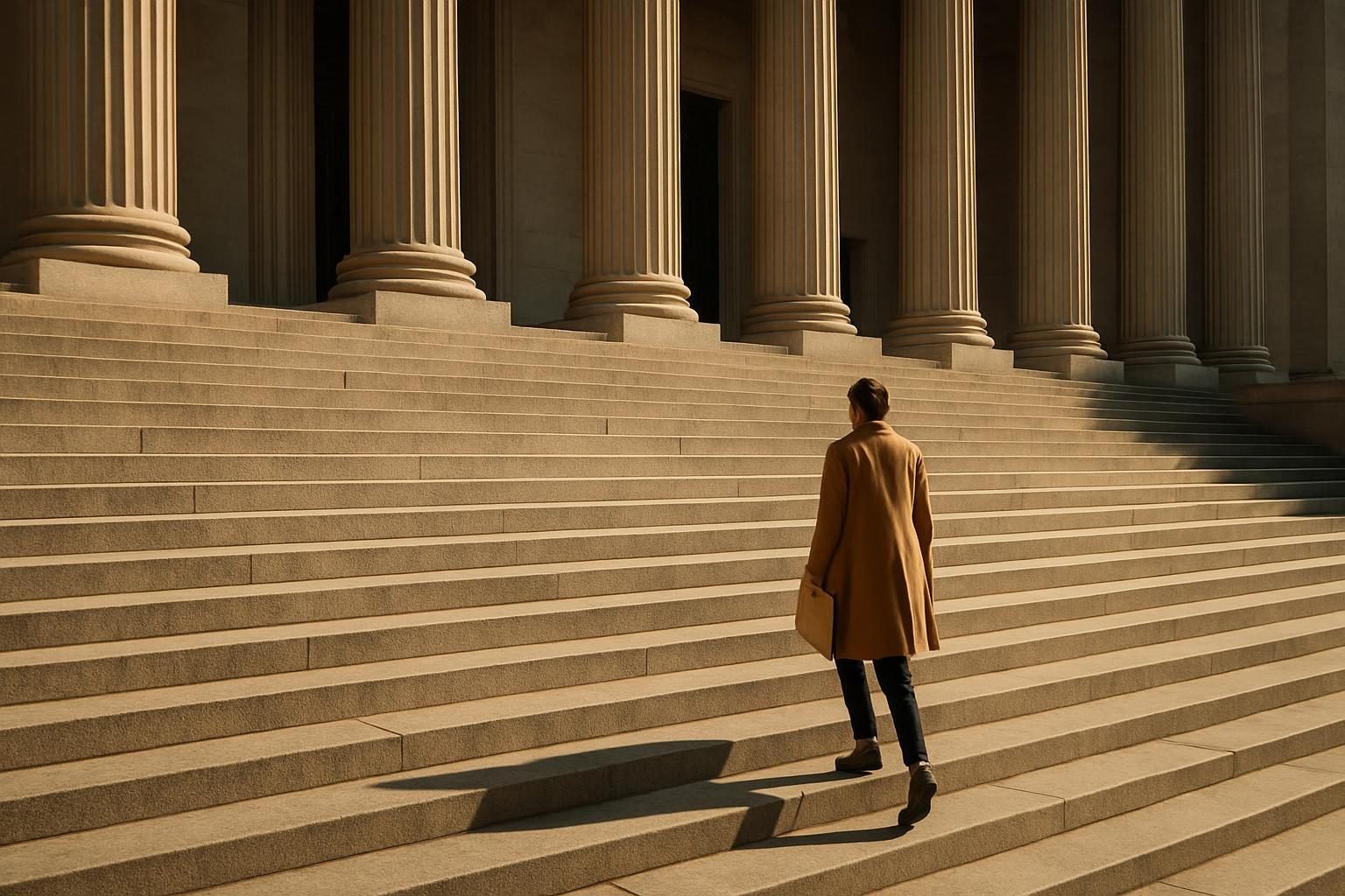 Courthouse steps in morning light, a symbol of legal fights over voting