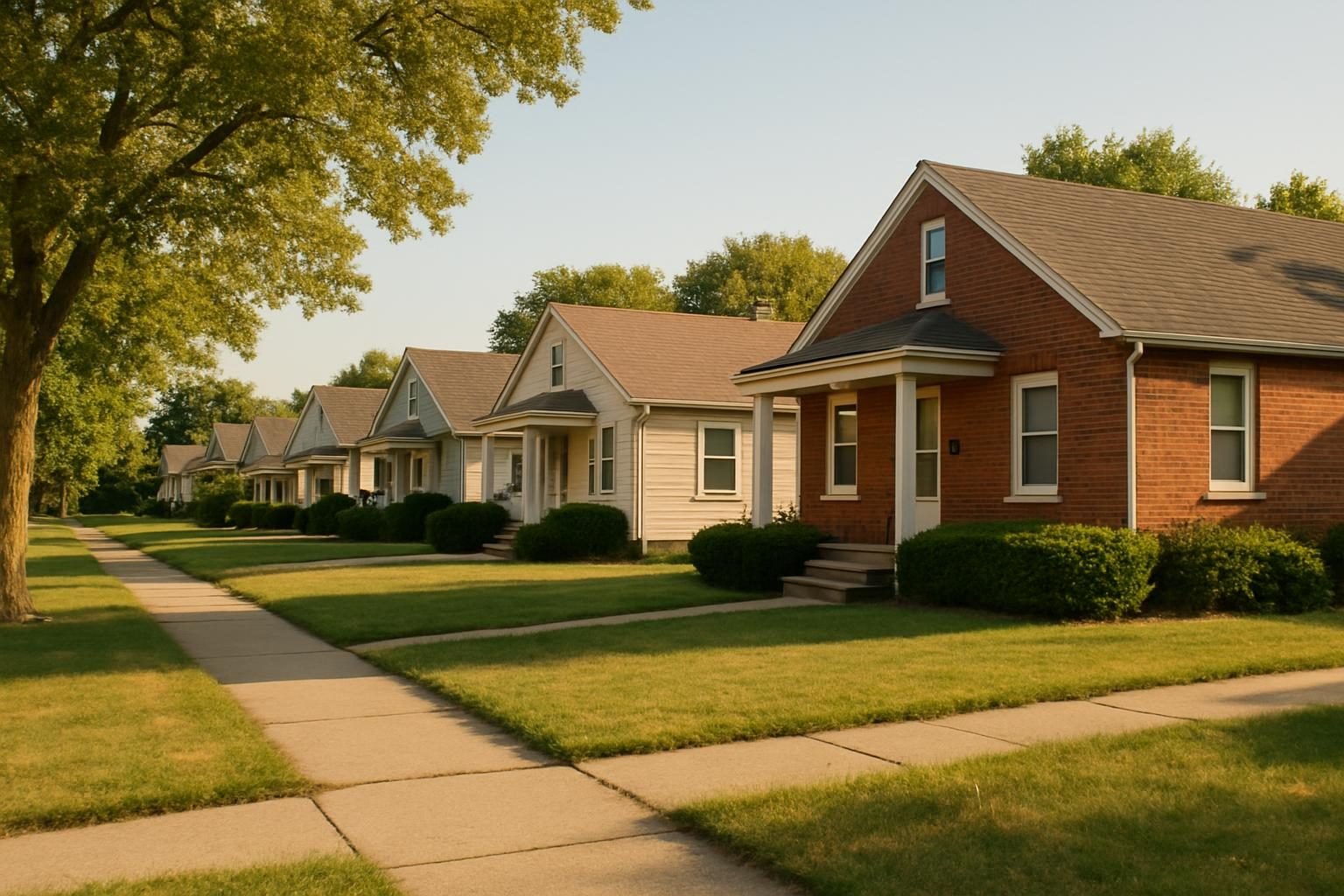 Quiet residential street of homes whose owners pay local property taxes