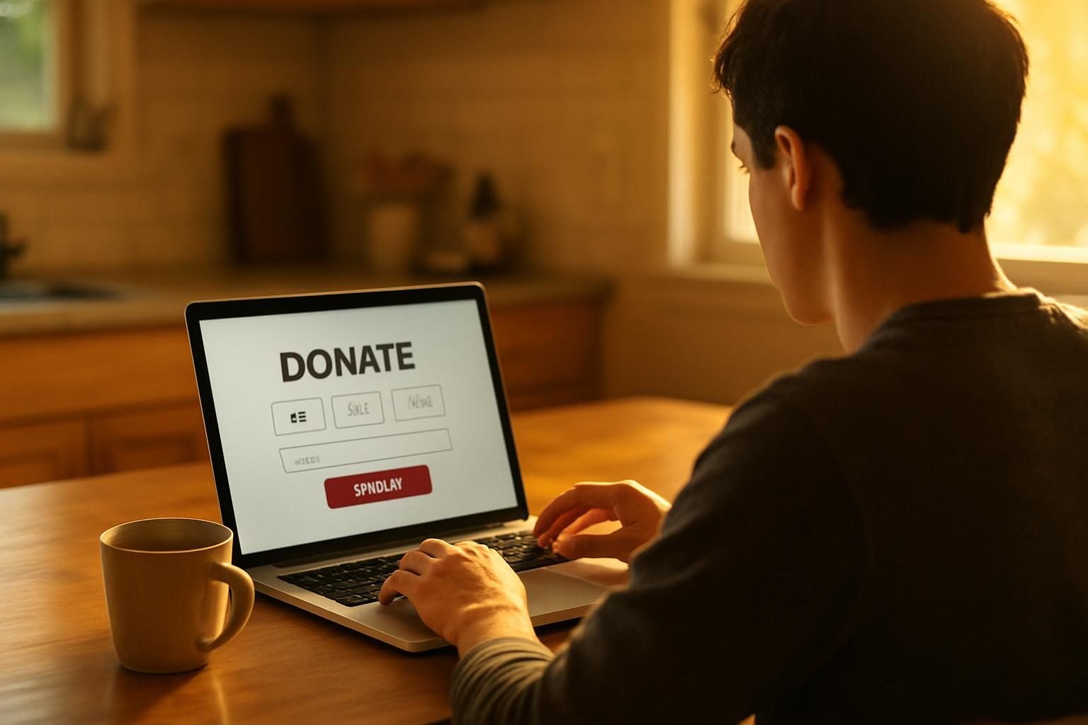 Person at a kitchen table making a small online political donation