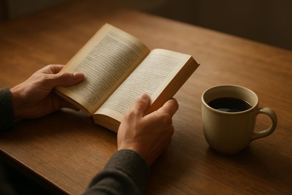 Hands holding a worn paperback, a reader exploring an influence Cialdini summary