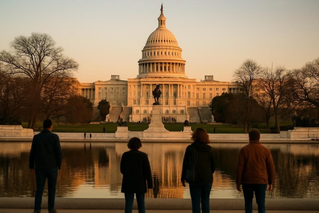 The U.S. Capitol at dusk, a symbol of separation of powers explained in this guide