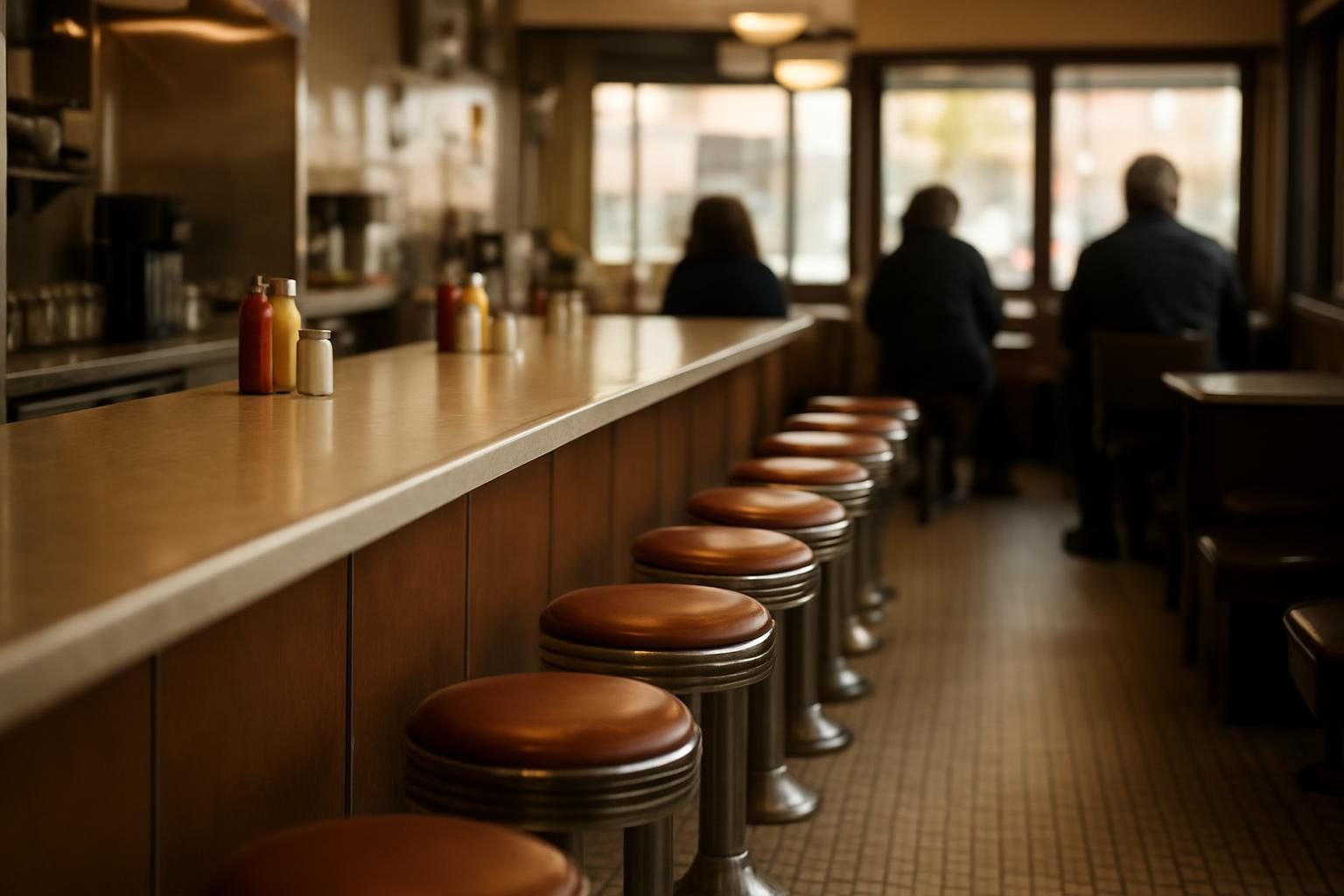 Empty stools along a diner lunch counter