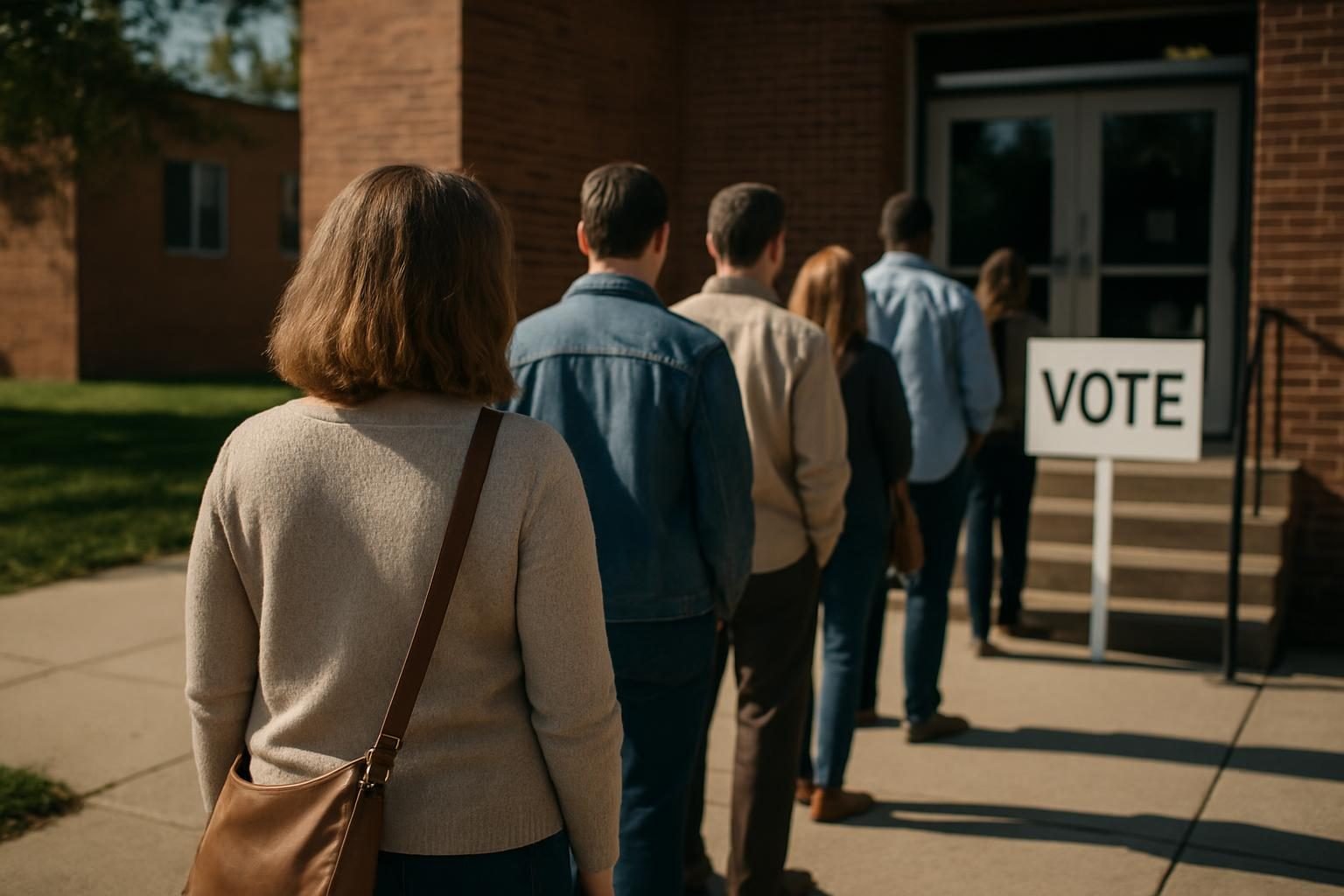 Voters lined up outside a polling place