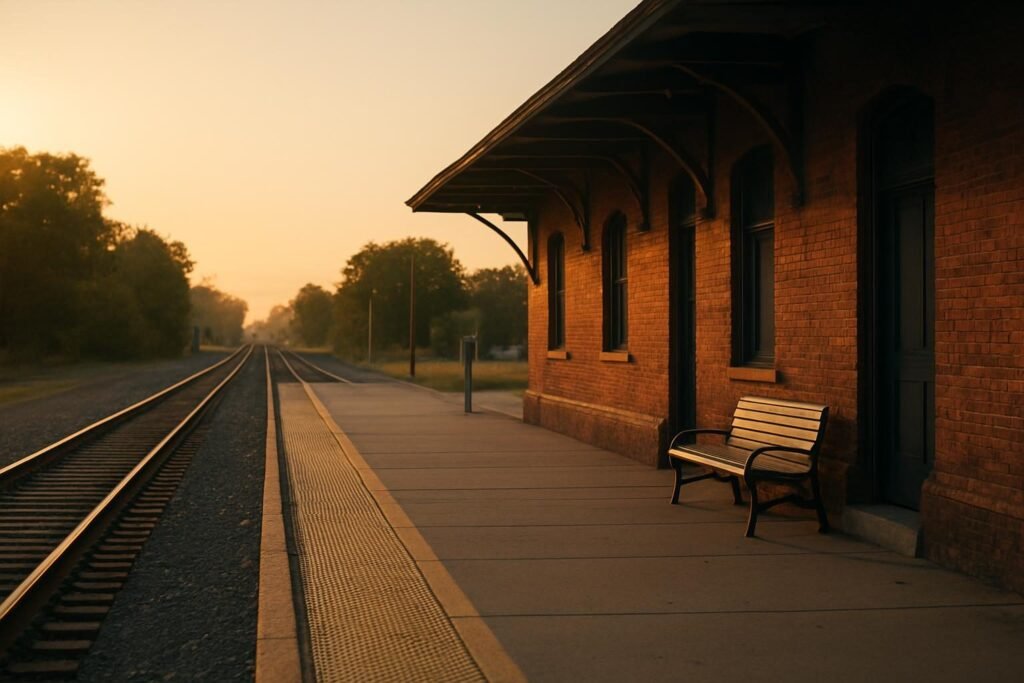 Railroad platform at sunrise, a setting that evokes the Great Migration explained as a journey north