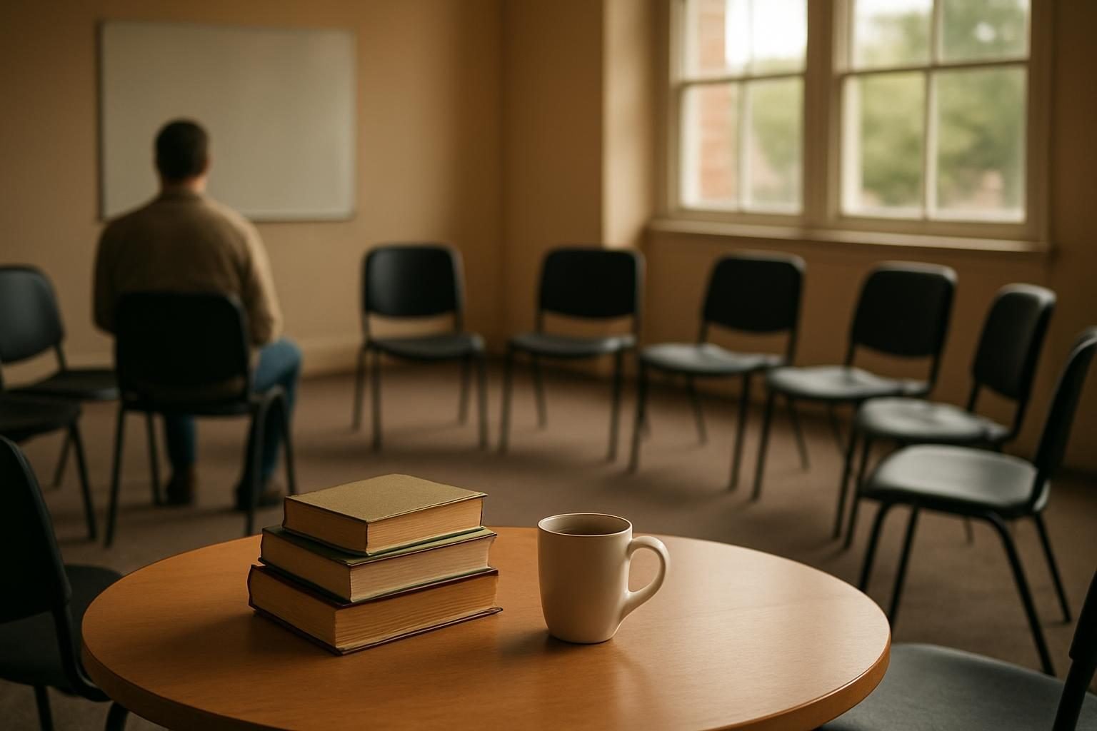 Reading group chairs arranged in a circle in a community room