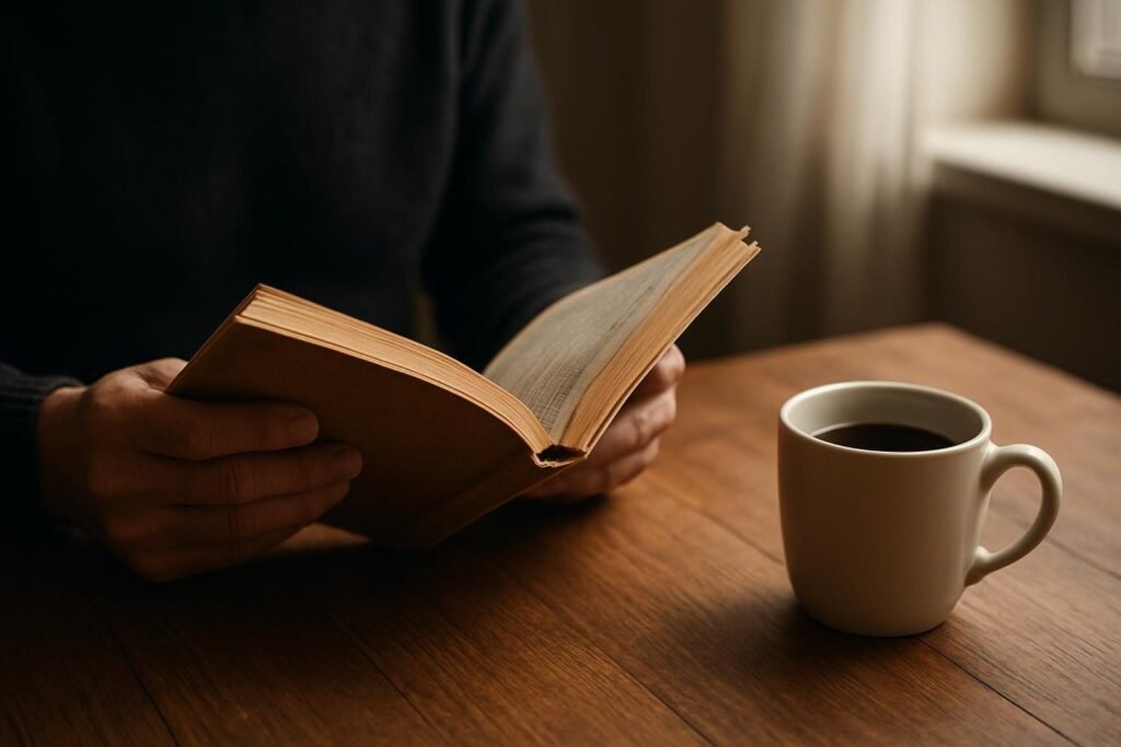 Hands holding a worn book, representing a Thinking, Fast and Slow summary and the psychology of judgment