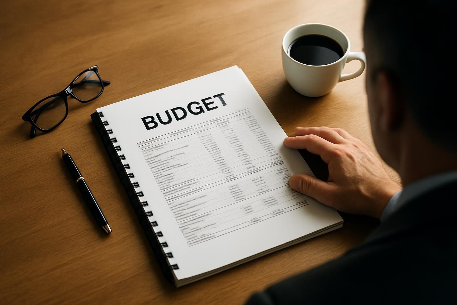 A thick municipal budget document on a council member's desk
