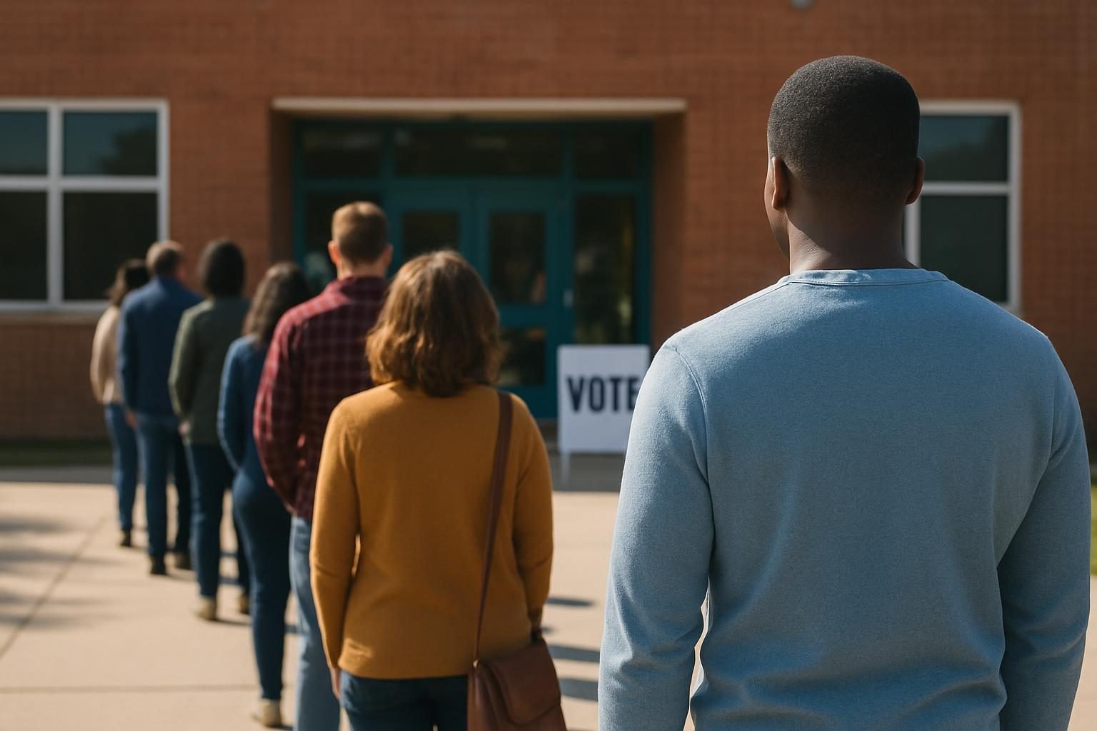 Voters waiting in line at a community polling place