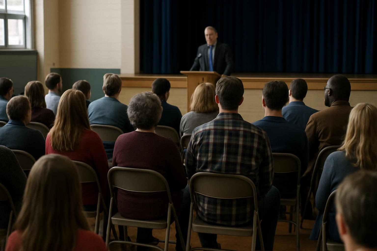 Residents listening during a local town hall meeting