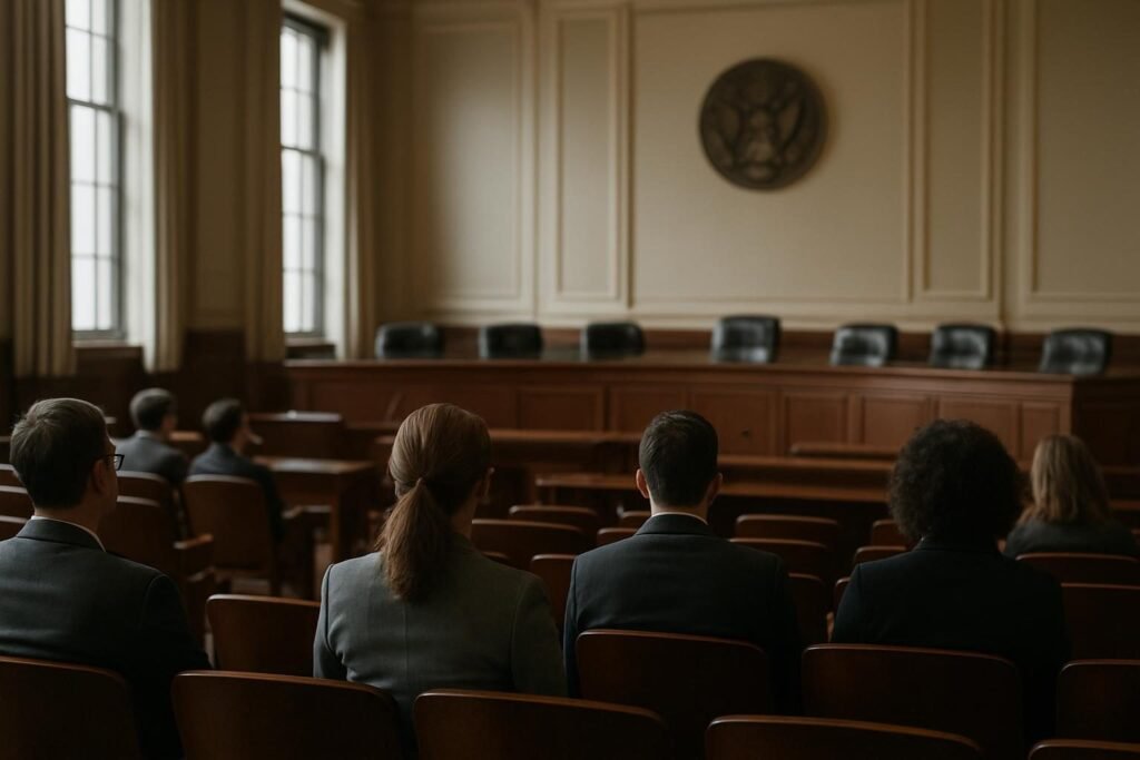 Hearing room facing an empty dais, illustrating what is regulatory capture in government agencies