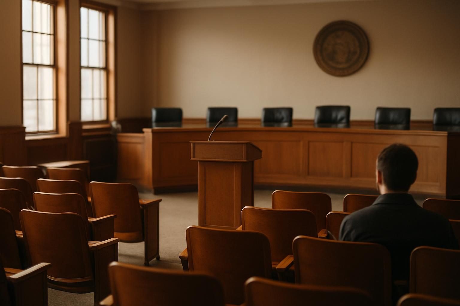Empty city council chamber seen from the back, a place where rules are set