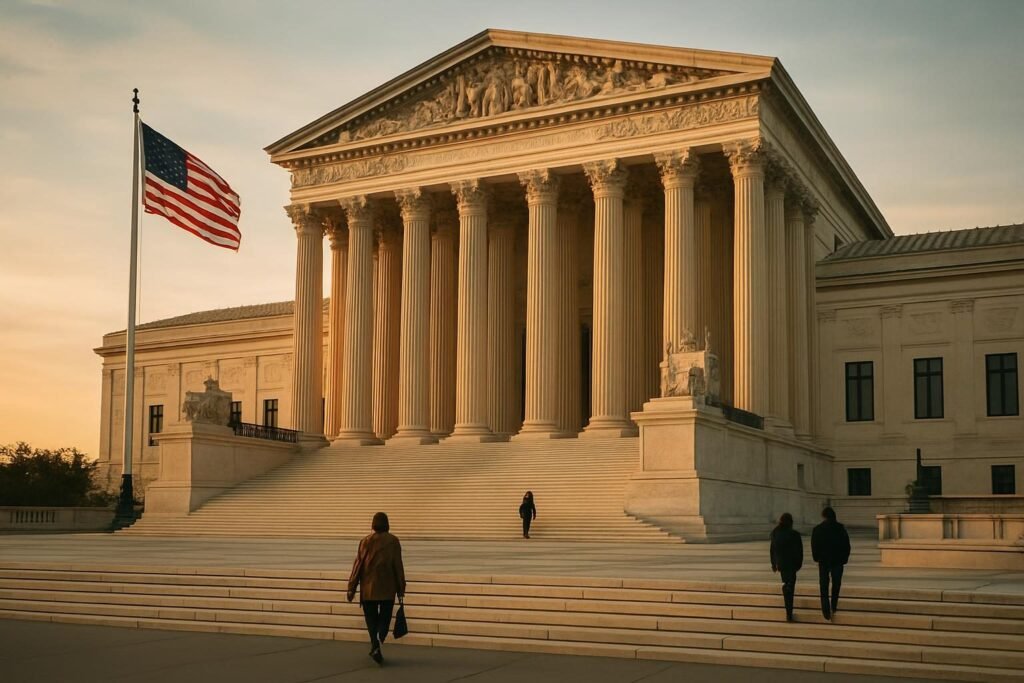 Government building at dusk, a setting for understanding what the military-industrial complex is