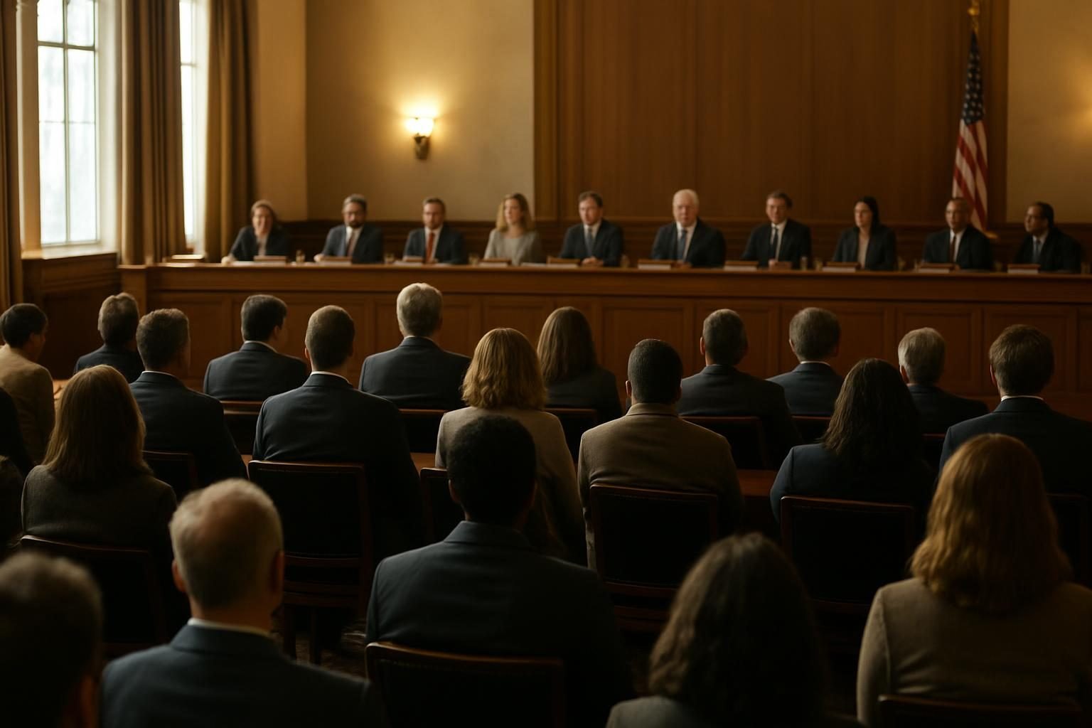 Hearing room viewed from the back of the audience