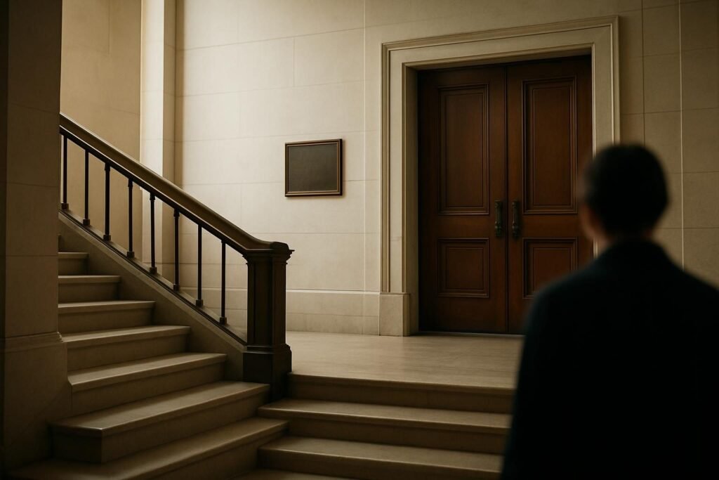 Courthouse staircase in morning light, a setting for understanding what was Reconstruction