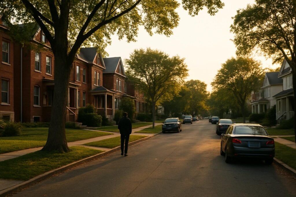Quiet tree-lined city street illustrating what was redlining and how neighborhoods were shaped