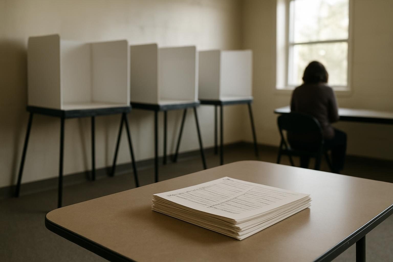 Empty voting booths in a county election office